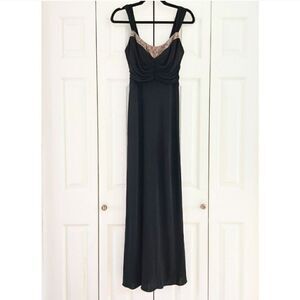 Badgley Mischka Black Full Length Formal Dress Beading Women's US Size 0